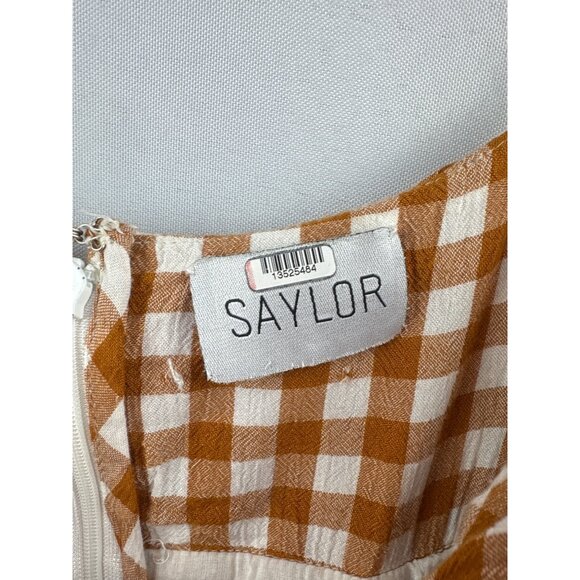 Women’s Saylor Small Brown & White Gingham Tank Pantsuit with Ruffled Bust - Picture 5 of 6